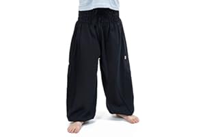 FANTAZIA Pantalon Sarouel Enfant Noir Kidika - Taille S au XXXL - 100% Coton - Noir - Zen Naturel - Confortable & Original - Créé en France, Fabrication Ethique Depuis 2004 - Harem Pants