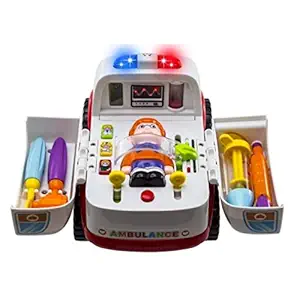 Playking Plastic 2-in-1 Ambulance Doctor Vehicle Baby Bump and Go Toy Car with Lights and Sounds, (Multicolor, PK_Htallaroundambu_ex)