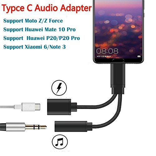 USB C Audio Adaptateur  Type C C  ble Connecteur Adaptateur pour Huawei Mate 10 Pro  Huawei P20 P20 Pro  Moto Z Z Force Z2 Force et Xiaomi 6 Note 3 T  l  phone