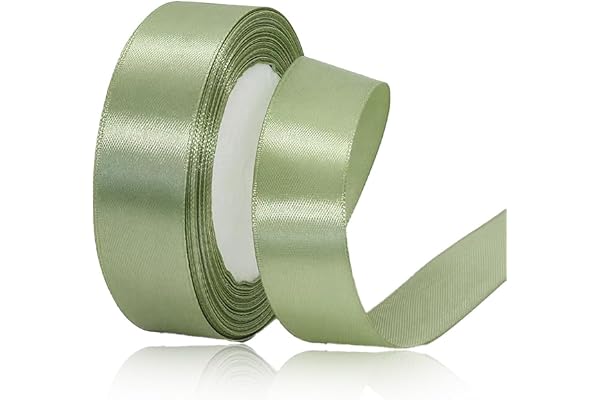 Satinband i salviagrön - 25 mm bred - 23 m lång - Satinband i krämtyg - För kransar, bröllopsdekoration, jul, bågar för buketter, födelsedagar och