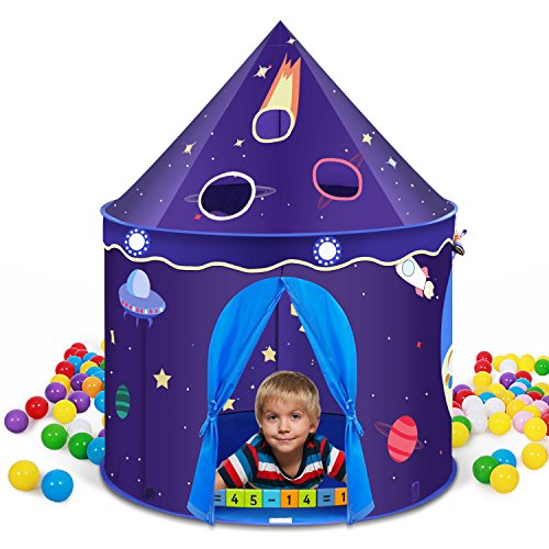 INTEY Spielzelt Kinderzelt Spielhaus Zelt Kinderschloss Burg mit 1 Tür und 2 Fenstern, inkl. Tasche, im Dunkelblau