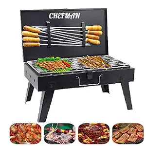 Chefman Briefcase Charcoal Barbeque Grill with Accessories 8 Skewers,1 Tong (Made in India) (Extra Large)