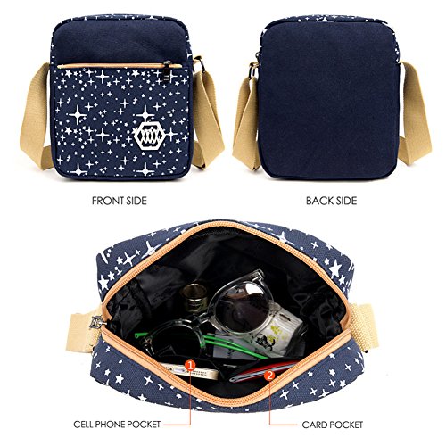 Doitsa Lot de 3Pcs/Set College Lycée Scolaire Voyages Toile Sac à Dos Sac à Bandoulière Sac de Messager Sac à Crayons Porte-Monnaie Fille Sac à Main (Violet + étoile Blanche)
