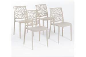 SIEDITI FUORI E DENTRO Sillas de resina moderna apilables de polipropileno con fibra de vidrio, para interior, cocina o comedor, exterior y jardín, sillas de restaurante y contract - Anna (4 Sillas, Crema)