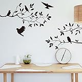 Black Flowers Tree Birds Wall Art Stickers Decal for Home Room Decor Decoration by Rondaful