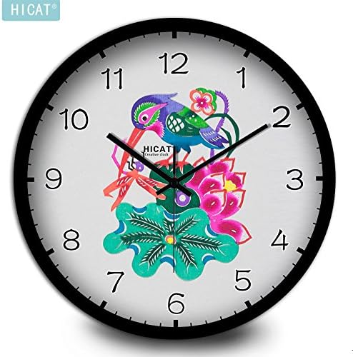 BYLE Creative Stylish Embroidery Living Antique China Wind Wall Silent Electronic Quartz Clock Home Decor Wall Clock, 14 Inch,Cw099 Embroidery Bird Black Gold Black-Box,