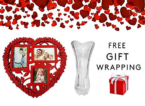 Majik Diwali Gift for Staff Member, Diwali Gifting in Bulk, Diwali Gift for Family and Friends Transparent Crystal Glass Vase and Heart Shape Photo Frame for Home Décor Item, 55 Gram, Pack of 1