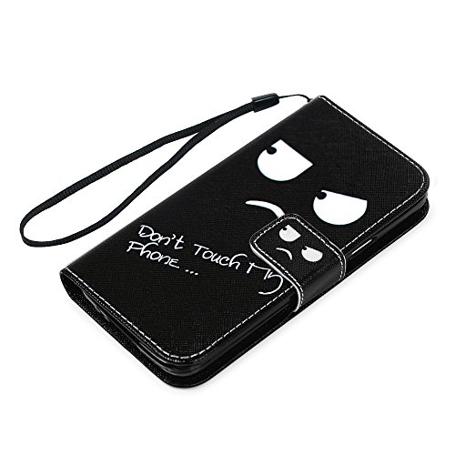 Badalink Hülle für Samsung Galaxy S5 Mini Handyhülle Hülle PU Leder Tasche Handy Schutzhülle Cover Flip Tasche mit Kartenfach und Ständerfunktion in Don’t Touch My Phone Muster Kleine Augen Design + Flower Anti Staub Schutz Stöpsel + Eingabestift - 4