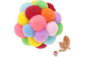 HEEPDD Kolorowa Pluszowa Piłka dla Kota z Kocimiętką i Dzwoneczkiem, Ręcznie Robiona Zabawka Interaktywna, S 5cm