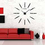 FAS1 Moderne DIY Große Wanduhr Big Armbanduhr Aufkleber 3D Aufkleber Spiegel Effekt Acryl Wanduhr Home Office Abnehmbarer Dekoration (Akku Nicht Enthalten) Schwarz