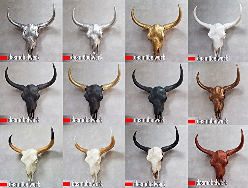 dasmöbelwerk XXL Deko Schädel 65 cm Silber Stierkopf Skulptur Stier Bullenschädel Wandskulptur Hörner Bulle Stierschädel - 5