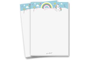 YOUNIKAT dv101 Lot de 2 blocs d'écriture licorne - Format A5 - Papier à lettre avec motif rose vierge sans lignes encollées pour déchirer