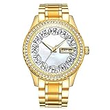 Diamantvergoldete Uhr Luminous Luxury Waterproof Einzigartige Gold-Armbanduhr 142.Elefanten-Ink-Illustration über White Faux Shell