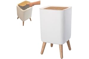 CHIZIYIXIN 10L/2.6 Gallon,Bedroom Bin with Press Top Lid,Living Room Trash Can with Legs,Small Garbage Bin for Kitchen,Bathroom,Bedroom,Living Room,Office,Dog Proof,Toilet,Outdoor (White, Square)