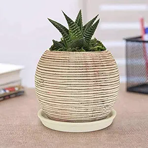 Lasaki Globe Magenta Gold Ceramic Pots with Plate White for Indoor Plants Planters Flower pots Outdoor Succulent Pot(cir002)