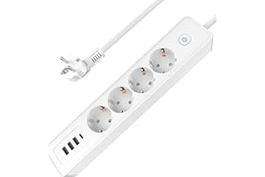 Steckdosenleiste mit USB C 4 Fach Mehrfachsteckdose mit Schalter, Mehrfachstecker Steckerleiste Überspannungsschutz Wandmontage 3680W 16A Verlängerungskabel 1.8M Verteilersteckdose für Heim Weiß