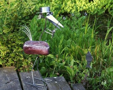 Casanova Angler Steinvogel bzw. Edelstahlvogel aus Edelstahl und Stein ein schöner Gartenvogel die besondere Art der Gartendeko Größe M 40 cm - 2