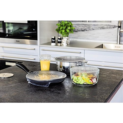 Xavax wiederverwendbare Silikon Frischhaltefolie (extrem dehnbare Silikondeckel, drei verschiedenen Größen für Schüssel, Töpfe oder Gläser, wasser- und luftdicht, 3er-Set) transparent - 3