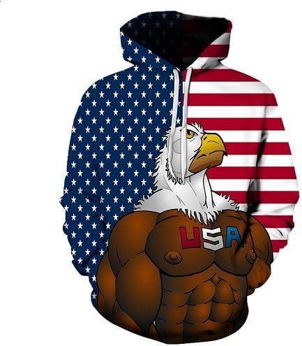 Sweatshirts Hooded Men/Women Hoodies With American Flag Eagle Printing Autumn Winter Loose Thin Space Hoody Tops,WEIYI-057,XL