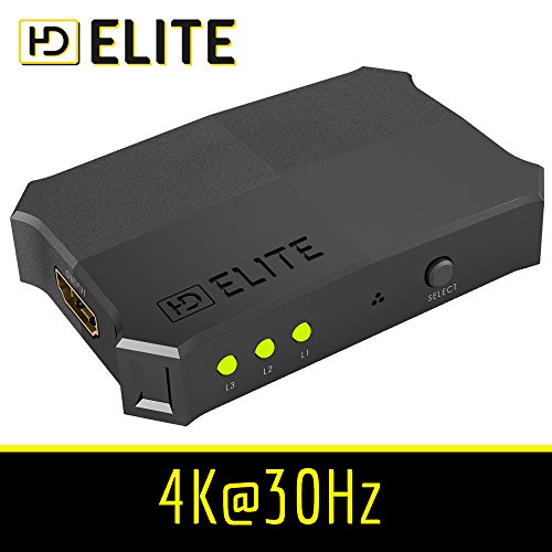 HDElite - 4k HDMI Switch / 3 Port HDMI-Umschalter automatisch | 3D, CEC, ARC | 36 Bit Deep Color | Full HD 1080p / Ultra HD 2160p / Auflösung: bis 4k bei 30Hz