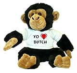  Chimpancé de peluche (juguete) con Amo Butch en la camiseta (nombre de pila/apellido/apodo)