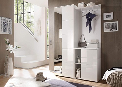 lifestyle4living Kompaktgarderobe in Hochglanz weiß, bestehend aus Kleiderschrank, Paneel und Kommode, Gesamtmaß der Garderobe: B/H/T ca. 120/198/40 cm