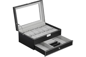 LINGFANSTORE Boîte de Montre en Bois, Support de Boîte de Rangement d'affichage de Montre, Présentoir Coffret Boîte de Stockage pour Bijoux Bracelets et Boutons de Manchette, 30 x 20 x 13 cm (Schwarz-W79B)