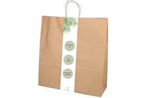 DeinPack Lot de 50 sacs en papier respectueux de l'environnement - Sacs en papier biodégradables et compostables - 46 x 16 x 49 cm
