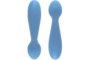 EZ PZ ezpz Tiny Spoon (2 Pack in Blue) - 100% Silicone Spoons for Baby Led Weaning + Purees - Designed by a Pediatric Feeding Specialist - 6 Months+