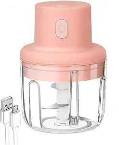 Dharmik V Enterprise Electric Mini Garlic Chopper | Portable Cordless with USB Charging | 450 Watts | 250 ml | Pink Color