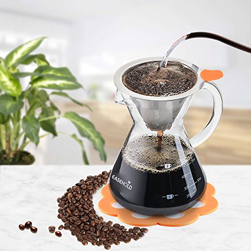 Easehold Kaffeezubereiter “Pour Over” mit Dauerfilter aus Edelstahl und Karaffe. Dripper zum Aufbrühen des Kaffees (500ml) - 7