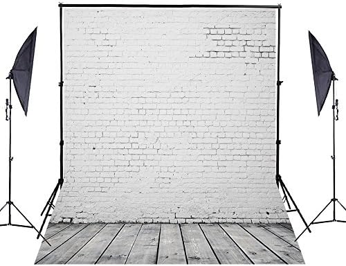 YCNET Photography Backdrop White Brick Wall Wooden Floor Collapsible Reused Background for Wedding Photo Booth 5ftX6.5ft