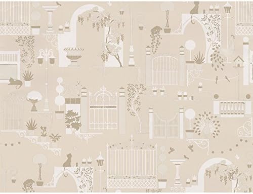 Belgravia Moda Madeline Garden Pattern Art Deco Cat Bird Metallic Wallpaper (Natural 501)