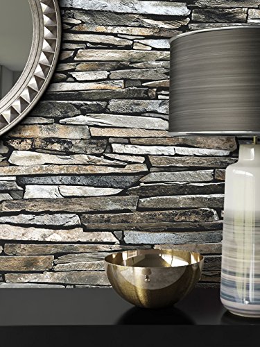 Steintapete Vliestapete Grau Edel , schöne edle Tapete im Steinmauer Design , moderne 3D Optik für Wohnzimmer, Schlafzimmer oder Küche inklusive Newroom Tapezier Ratgeber, mit Tipps für perfekteWände