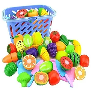 Caimito Realistic Sliceable Cut Fruits and Vegetable with Basket (13 Pc)