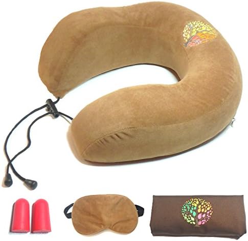 Memory Foam Travel Pillow- by YewTravel | The All-In-One Luxurious Travel kit. Perfect Neck Support for Airplane Journeys. For Men and Women! | Guaranteed to be the most Comfortable Cushion you try!