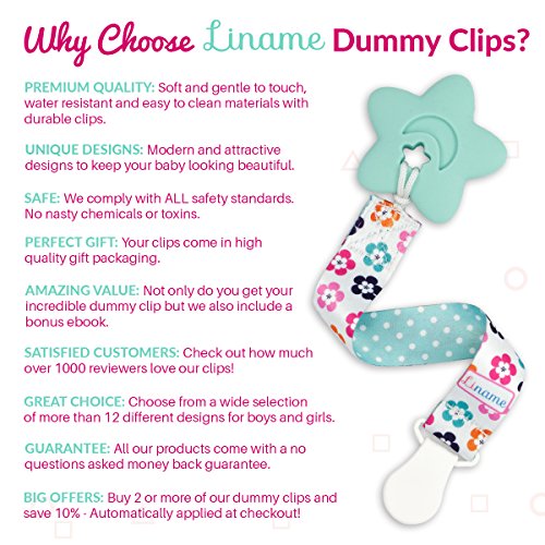 Liname Schnullerband Mit Clip Für Mädchen – 3 Stück Saugerband – Premium Qualität Universeller Schnuller Clip Für Alle Schnuller Mit Und Ohne Ring – Beidseitiges Modisches Design - 6