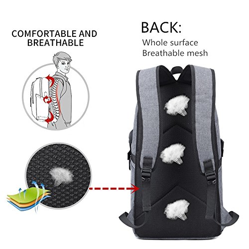 Yogaw Laptop Rucksäcke bis zu 15,6 Zoll Leichte Tagesrucksäcke für Schul Geschäft Mehrzweck Backpack haben USB Kabel und Ladeanschluss – Grau - 2