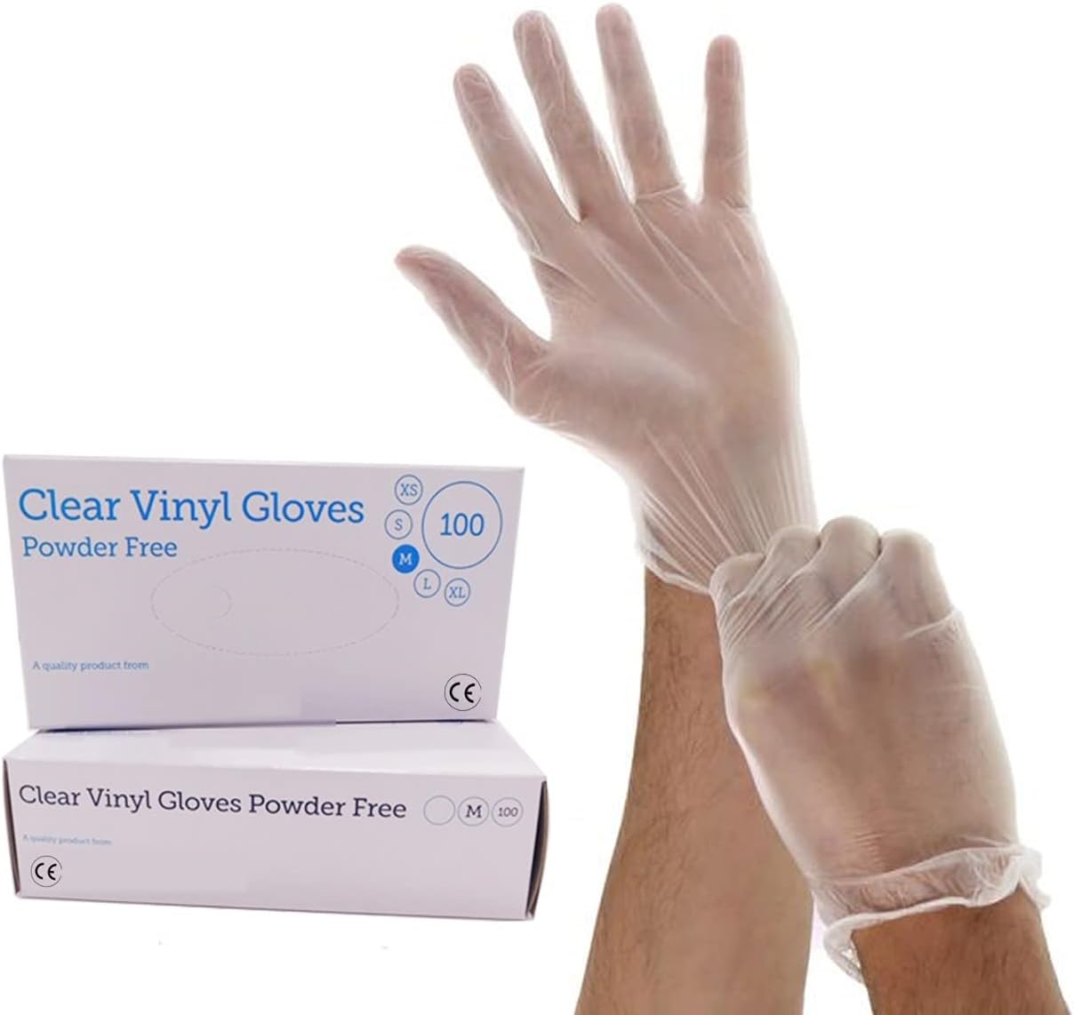 1ABOVE 100 Clear Vinyl Disposable Gloves | Latex | Powder Free | Use For Food (except fatty food), Safety, Cleaning, etc…(Medium)