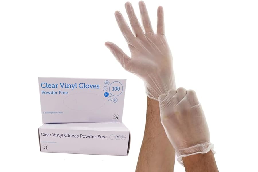 1ABOVE 100 Clear Vinyl Disposable Gloves | Latex | Powder Free | Use For Food (except fatty food), Safety, Cleaning, etc…(Medium)