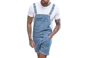 Runcati Męskie spodnie ogrodniczki, bawełniane, dżinsowe, krótkie spodnie robocze, luźny krój, męski denim kombinezon z kieszeniami