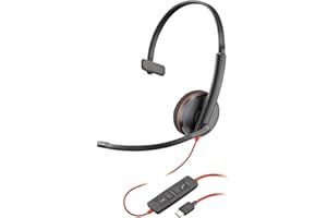 Auricular Poly Blackwire 3210 con cable - Micrófono con cancelación de ruido - Diseño monoaural - Conexión a PC/Mac mediante USB-C o USB-A - Funciona con Teams y Zoom