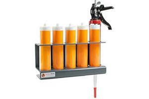 Amberquip Silicone & Sealant Tube Holder – PVC Van & Wall Mounted Storage Rack | Rustproof Mastic Cartridge Organiser for Workshop, Garage, Plumbers & Trade Vans. Grey. (Gun & 4 Tube Holder)