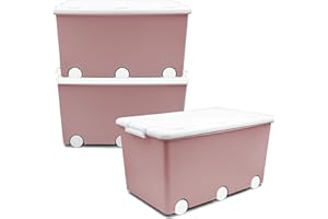 Babykajo 3 Aufbewahrungsboxen mit Deckel und Rollen 50L - Stapelboxen mit Deckel undurchsichtig - Plastikbox mit Deckel zum verschließen- Kisten Aufbewahrung mit Deckel