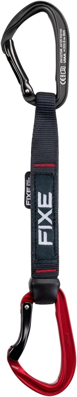 FIXE - Cinta Exprés Picot Team Edition para Escalada Deportiva y Desplomes - Alta Visibilidad y Máxima Precisión - Mosquetones Picot Curve + Straight - Poliamida - 18 cm - Color Rojo
