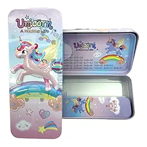 FunBlast Unicorn Pencil Box for Kids, Stationary Pencil Case for Girls Metal Pen and Pencil Box for Girls - Stationary Pencil Organizer Set for Girls/Birthday Gift/ Return Gift (Multicolor)