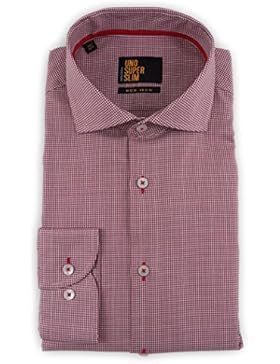 Seidensticker Herren Langarm Hemd UNO Super Slim Spread Kent Patch3 rot / weiß strukturiert 675266.46