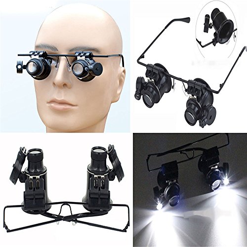 OFT 20X Repair Magnifier Armbanduhr Reparatur Lupe Eye Glasses Jeweler Watch Lupe Lupenbrille Brillenlupe Vergrößerungsglas mit LED Hell (schwarz)