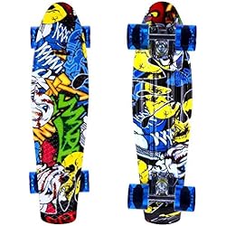 ENKEEO Skateboard Planche à roulettes Retro Cruiser 22 Pouces, 4 Roues Translucides PU, Table en Plastique Renforcé, Roulement ABEC-7, pour Fille Garçon et Adulte (Joker)
