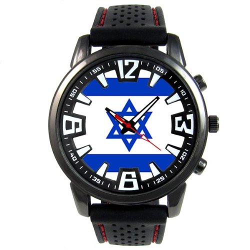Israel Lnder Flaggen Herrenuhr mit schwarzem Silikonarmband Israel Lnder Flaggen Herrenuhr mit schwarzem Silikonarmband